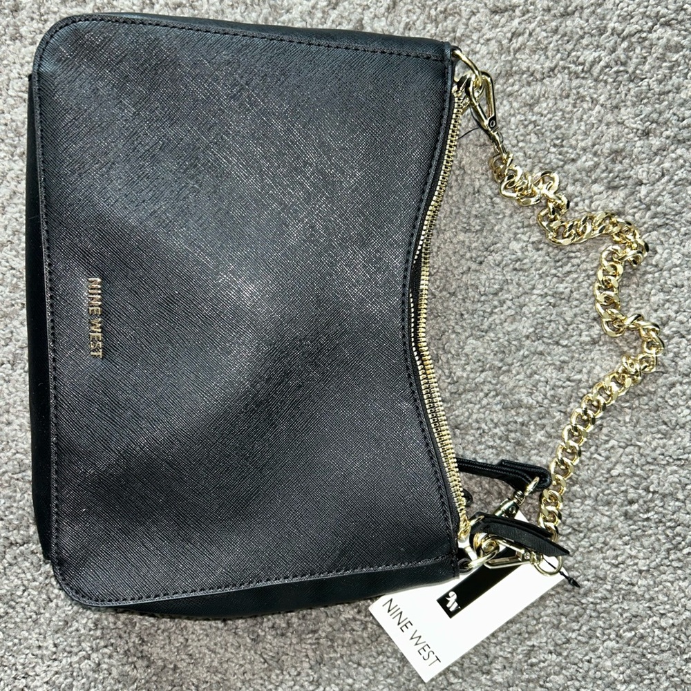 Nine West Black Clutch with Gold Chain